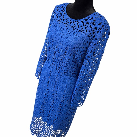 J.Crew Lace Sheath Dress Cobalt Blue Embroidered Lace Wedding Guest Cocktail 12 - Picture 3 of 10
